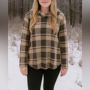 Croft & Barrow Black/Tan/Brown Long Sleeve Plaid Turtleneck Sweater